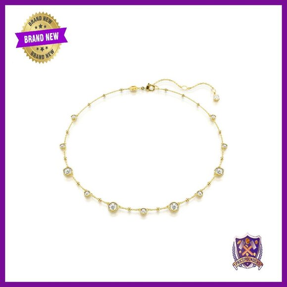 Gold-Tone Crystal Necklace with Lobster Clasp 14.96 Inches